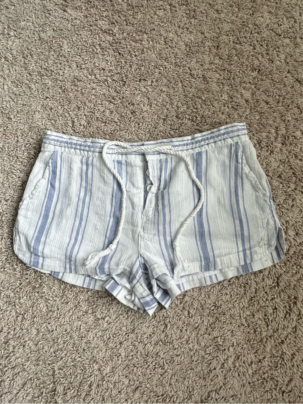 O'Neill White and Light Blue Striped Women's Drawstring Shorts